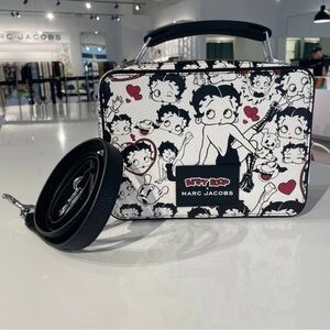 NWT MARC JACOBS x Betty Boop The Large Box Top Handle Crossbody Bag Black White